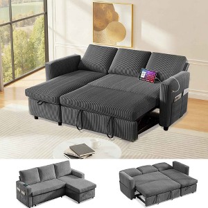 Vipbear 81" Sleeper Sofa Bed with Pull Out Bed, L Shaped Couch Sectional Sleeper Sofa - 1 of 4