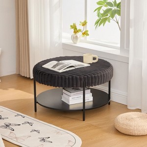 KTMBDW Upholstered Faux Fur Fabric Ottoman Bench, Padded Bench with Wood Shelf - 1 of 4