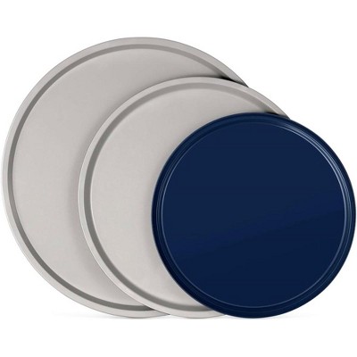 Bakken 3-Piece Blue and Gray Non-Stick Round Pizza Tray Set