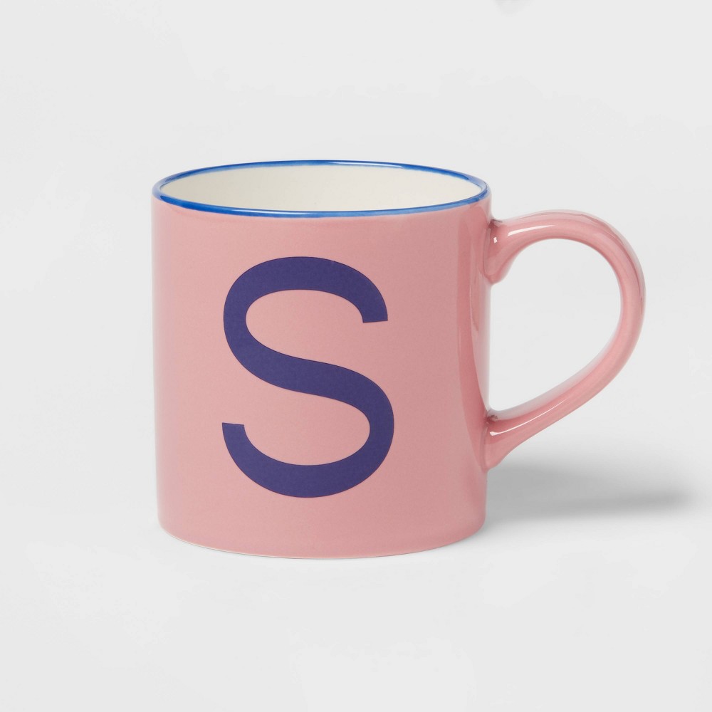 Photos - Glass 16oz Stoneware Monogram Mug 'S' Pink - Opalhouse™