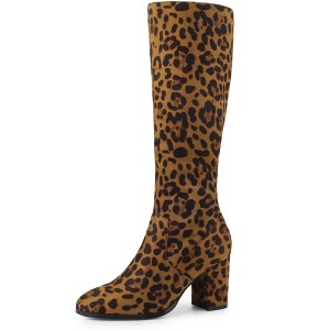 Perphy Women's Round Toe Chunky Heels Side Zip Knee-High Dress Prom Boot - 1 of 4