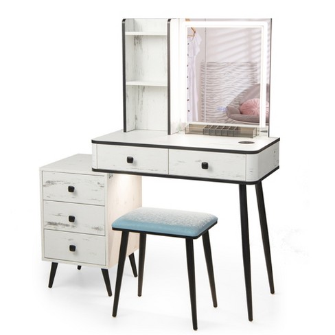 Costway Vanity Set Makeup Dressing Table W/flip Top Mirror Hooks Shelves :  Target