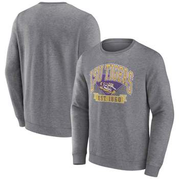NCAA LSU Tigers Men's Gray Crew Neck Fleece Sweatshirt
