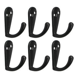 Unique Bargains DIY Bathroom Robe Towel Metal Wall Hooks Black 6 Pcs - 1 of 4