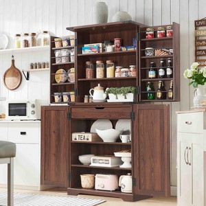 SinCiDo Farmhouse Kitchen Pantry with Barn Doors and Adjustable Shelves, Storage Cabinet, Rustic Wood Cupboard for Kitchen - 1 of 4