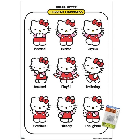 Trends International Hello Kitty - Current Happiness Unframed Wall Poster  Print White Mounts Bundle 22.375 x 34