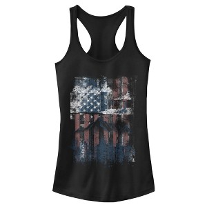 Juniors Womens Lost Gods Distressed American Mountain Racerback Tank Top - 1 of 4