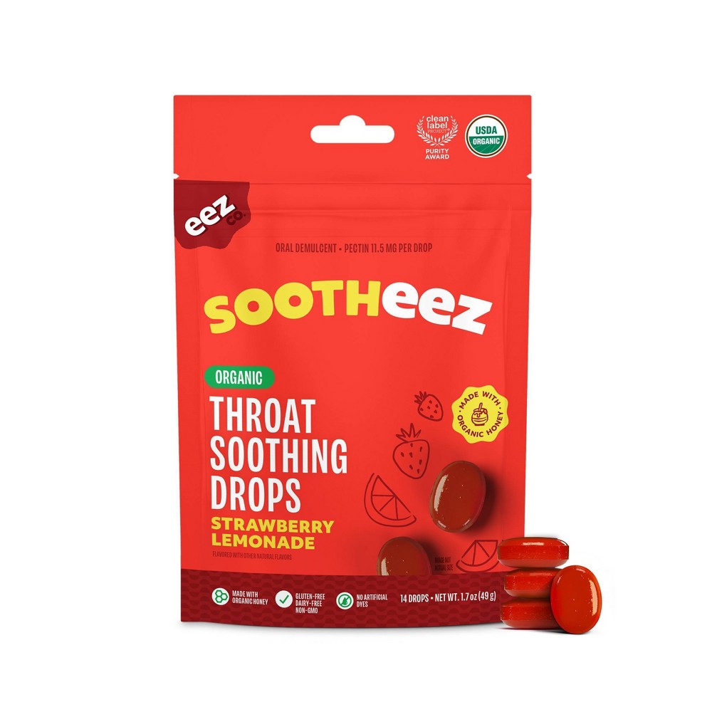 Sootheez Organic Throat Soothing Drops - Strawberry Lemonade - 14ct