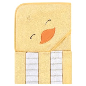 Hudson Baby Infant Unisex Hooded Towel and Five Washcloths, Yellow Duck, One Size - 1 of 2