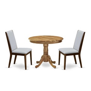 3-Piece Natural Oil Finish Solid Wood Top - Round Upholstered Dining Room Set - Seats 4 - 1 of 4