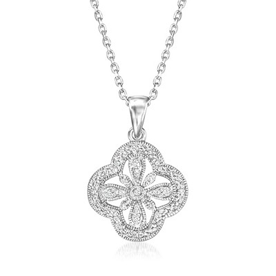 Ross-Simons Diamond Flower Pendant Necklace in Sterling Silver Size 16