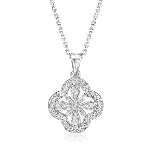 Ross-Simons Diamond Flower Pendant Necklace in Sterling Silver Size 16 - 1 of 3