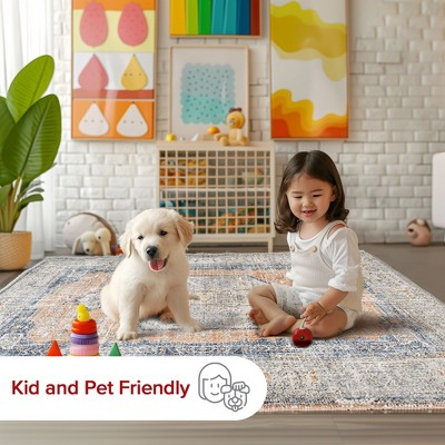 Vintage Orange and Blue Floral Square Area Rug