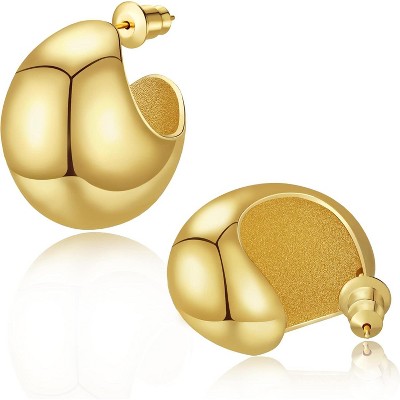 Chunky Gold Hoop Earrings for Women, 14k Gold Plated Thick Triple Hoop Earrings Hypoallergenic Trendy Chunky Gold Hoops