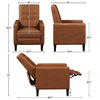 Brown Faux Leather Recliner with Button Tufting