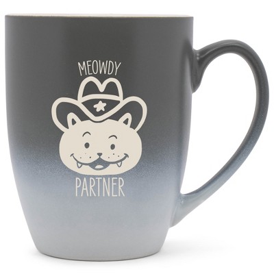 100 North Cowboy Hat Kitten 10 Ounce Gray and White Two Toned Ombre, Comfortably Fits Your Hands, Ceramic Tea Coffee Cup Mug, Meowdy Partner