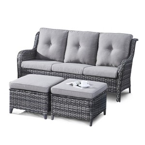 POCASSY 74" Wide Outdoor Wicker Patio Sofa with Cushions - 1 of 4