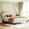 MAYEERTY Queen Size Upholstered Platform Bed, Flower Pattern Velvet Headboard, Bedroom, Beige - 2 of 4