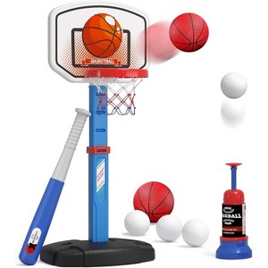 Toddler 2 in 1 Sports Toy Basketball and Baseball Set with Auto Pitcher Indoor Outdoor Blue for Ages 1-5 - 1 of 4