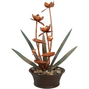 Sunnydaze 28"H Electric Polyresin Copper-Look Flower Blossoms Outdoor Water Fountain - 1 of 4