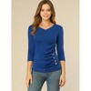 INSPIRE CHIC Women's V Neck 3/4 Sleeves Solid Knitted Buttons Decor Ruched Blouse - 3 of 4