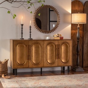 60" Wood Sideboard Buffet Cabinet with 4 Doors,Adjustable Shelf & Handleless Design for Dining Room Entryway Living Room-Baofuwish - 1 of 4