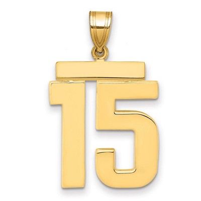 Black Bow Jewelry 14k Yellow Gold, Athletic Collection, Large Polished Number 15 Pendant
