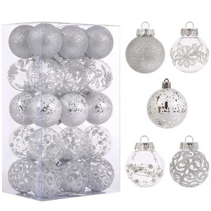 Aoibox 30 Pack 2.36 Inch Clear Silver Shatterproof Christmas Ornaments Assorted Hanging Balls for Tree Indoor Outdoor Holiday Decor - 1 of 4