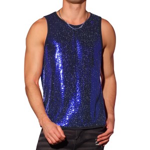Lars Amadeus Men's Sequin Shiny Nightclub Party Metallic Sleeveless Tank Top - 1 of 4
