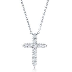 Bella Silver Sterling Silver White CZ 'April Birthstone' Cross Necklace - White - 16+2 Inch - 1 of 2