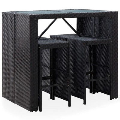 vidaXL 5-Piece Patio Bar Set - Poly Rattan and Glass in Black - Includes Comfortable Cushions - Easy Assembly - Suitable for Outdoor Use