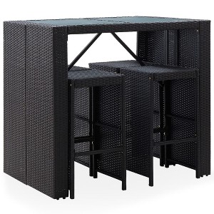 vidaXL 5-Piece Patio Bar Set - Poly Rattan and Glass in Black - Includes Comfortable Cushions - Easy Assembly - Suitable for Outdoor Use - 1 of 4