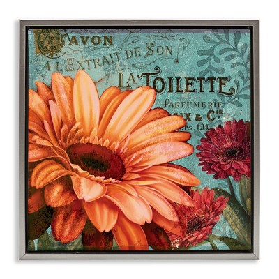 Stupell Industries Daisies with Antique French Backdrop Black Framed Floater Canvas Wall Art