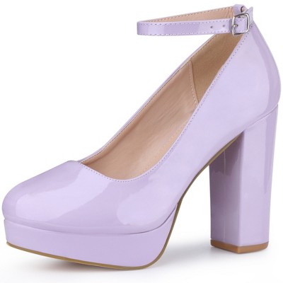 BLISSFUL STEP Women's Ankle Strap Chunky Heel Platform Pumps
