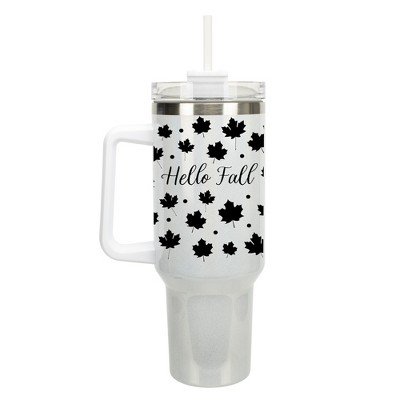Elanze Designs Hello Fall Maple Leaf Autumn Harvest 40 oz. Stainless Steel, Large Water Bottle Coffee Mug, Spill & Leak Resistant, Thermal Travel