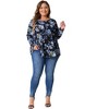 Agnes Orinda Women's Plus Size Fall Long Sleeve Pleated Crew Neck Flowy Floral Casual Blouses - 3 of 4