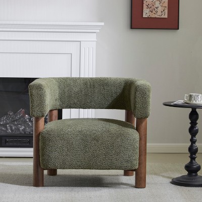 Christopher Knight Home Bram Rubberwood Boucle Upholstered Accent Arm Chair with Open Curved Back