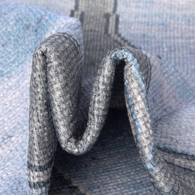 Blue Gray Rectangular Stain-Resistant Chenille Rug