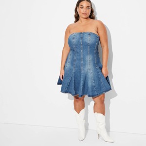 Women's Denim Pleated Mini A-Line Dress - Wild Fable™ - 1 of 3