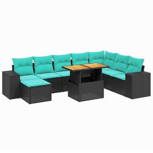 vidaXL Patio Sofa Set with Cushions Outdoor Furniture 9 Piece Poly Rattan - Black without storage - 1 of 4