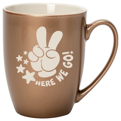 100 North Peace Sign 10 Ounce Bronze Metallic Finish, Comfortably Fits Your Hands, New Bone China Coffee Tea Cup Mug, Here We Go!