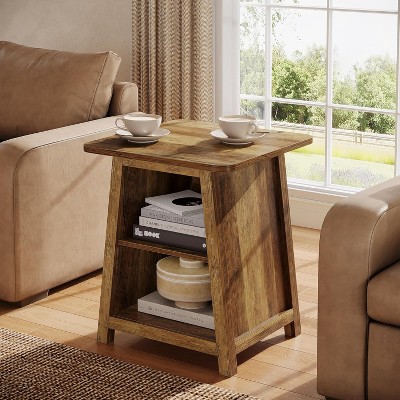 Tribesigns 3-Tier Square End Table with Storage, Wood Finish Nightstand for Living Room & Bedroom, Closed Back Design, Easy Assembly