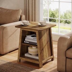 Tribesigns 3-Tier Square End Table with Storage, Wood Finish Nightstand for Living Room & Bedroom, Closed Back Design, Easy Assembly - 1 of 4