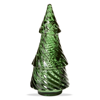 TAG Glass Twist Tree Tealight Holder - Green Candle Holder for Tealight & Votive Candles - 6.25" H - Perfect for Christmas Decor