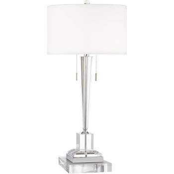 Vienna Full Spectrum Renee Modern Art Deco Table Lamp with Square Riser 32" Tall Clear Crystal Glass Drum Shade for Bedroom Living Room Bedside Office