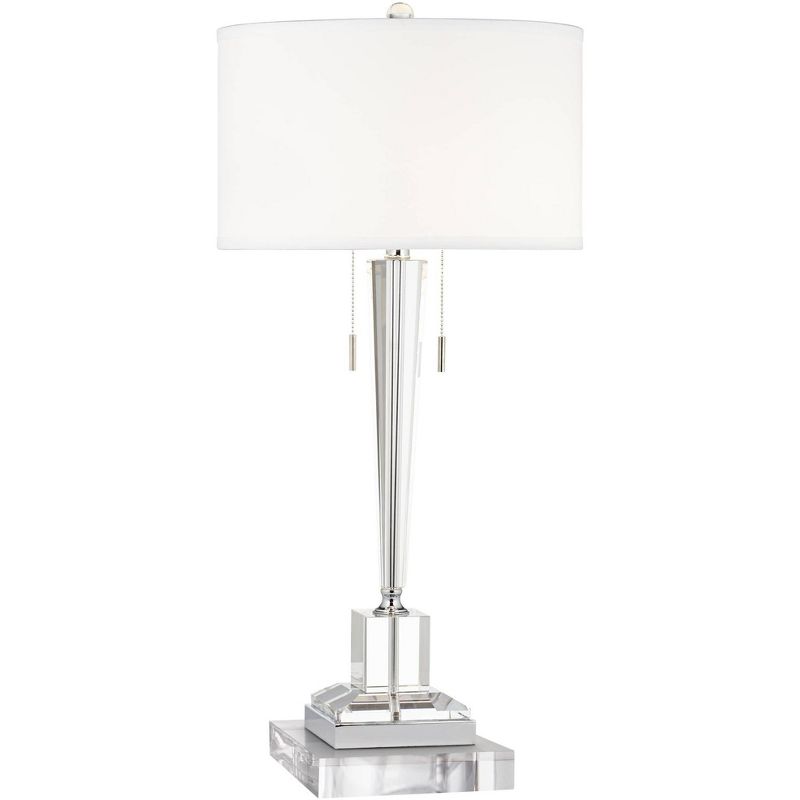 Vienna Full Spectrum Renee Modern Art Deco Table Lamp with Square Riser 32" Tall Clear Crystal Glass Drum Shade for Bedroom Living Room Bedside Office, 1 of 8