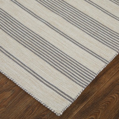 Gray and Ivory Striped Synthetic Indoor/Outdoor Area Rug
