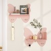 Butterfly Shaped 2 Tier Wall Shelves with Hooks, Small Floating Shelves, Butterfly Wall Decor, Nursery Book Shelves for Bedroom, Living Room,Pink - 3 of 4