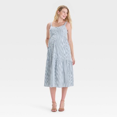 Button-Front Tiered Midi Maternity Dress - Isabel Maternity by Ingrid & Isabel™ White/Blue Striped XS