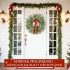 24 inch large wreaths front door thick outdoor with norfolk pine cypress branches gold cow bell red bow soft artificialxmas wreath home - 4 of 4